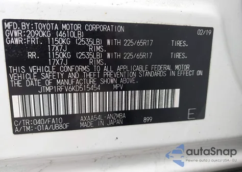 2019 Toyota Rav4 Xle from USA, damaged, VIN JTMP1RFV6KD515454